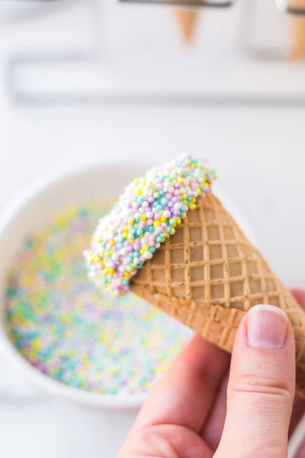 Dipped Ice Cream Cone Cupcake dipped in sprinkles 