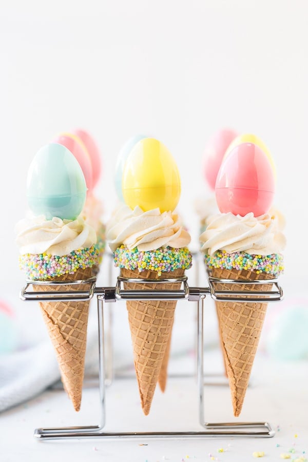 Ice Cream Cone Cupcakes with Easter Egg on top 