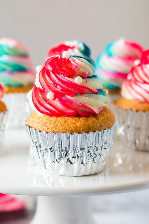 Cupcake with red white and blue frosting