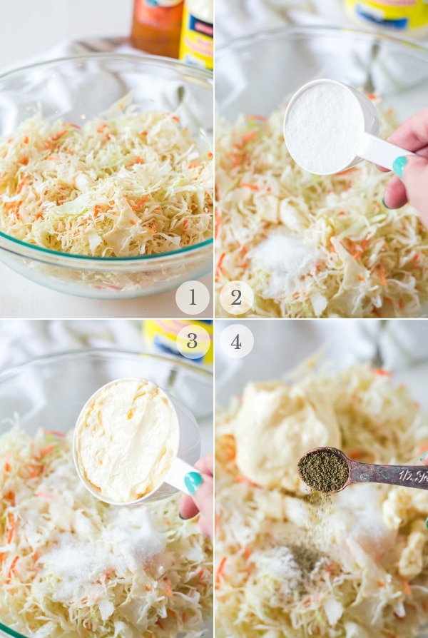 Coleslaw recipe steps photo collage