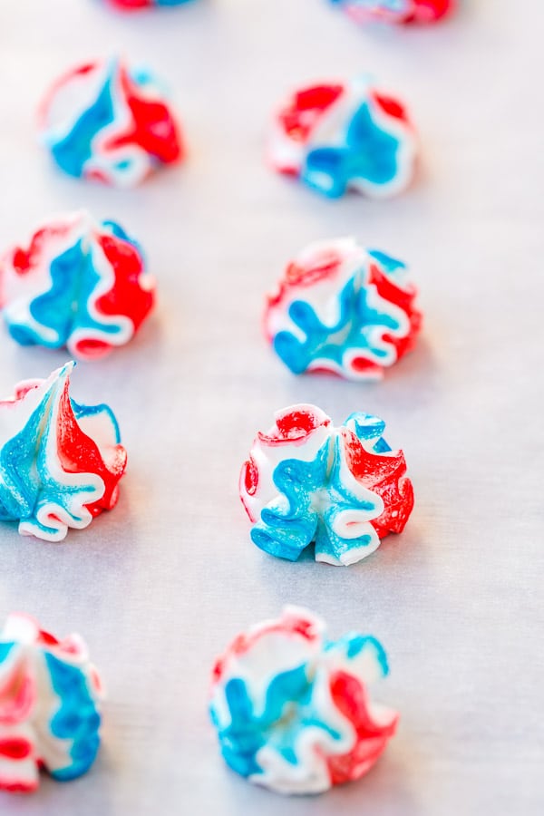Red white and blue meringue cookies