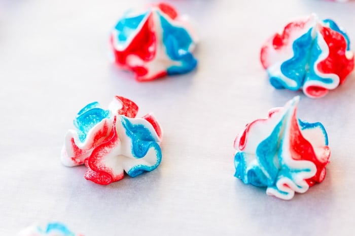 Red white and blue meringue cookies 