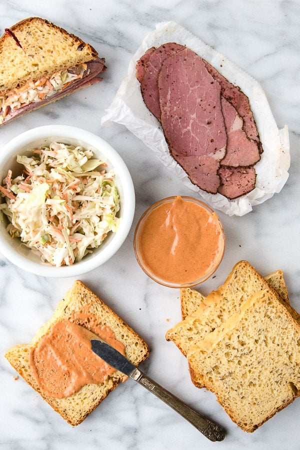 Russian Dressing with pastrami sandwich