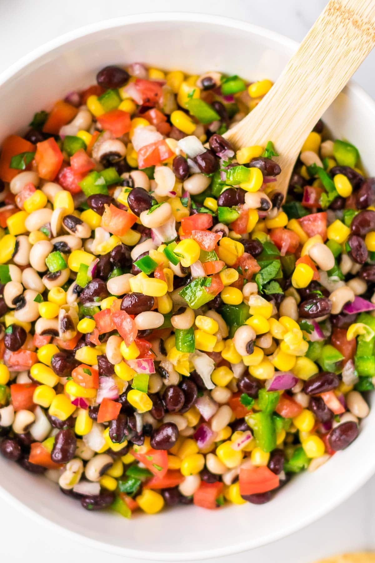 cowboy caviar in bowl with spoon