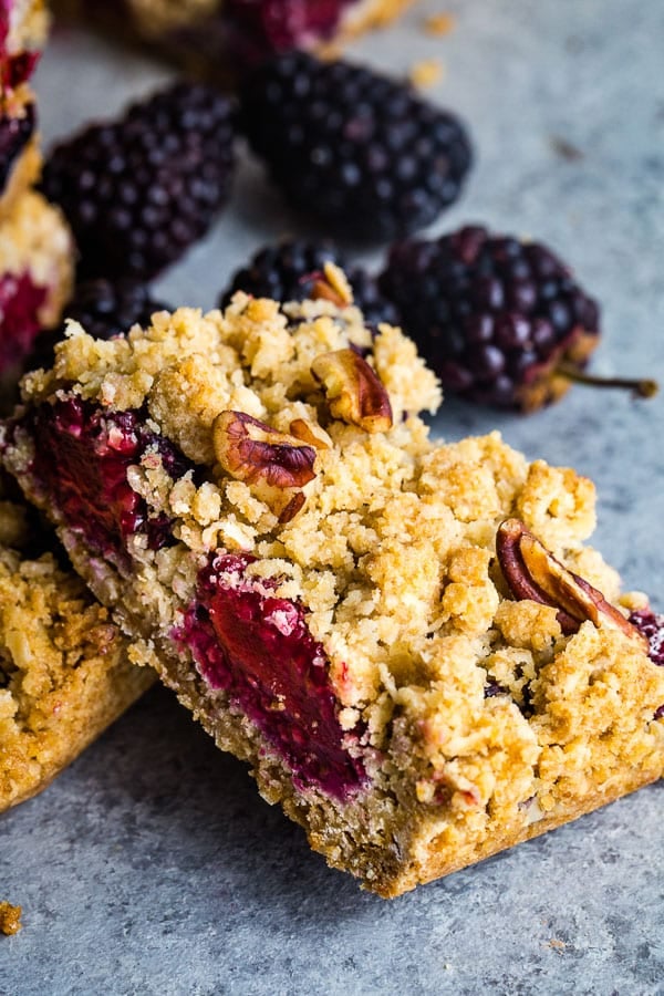 oatmeal bars with blackberry side view 