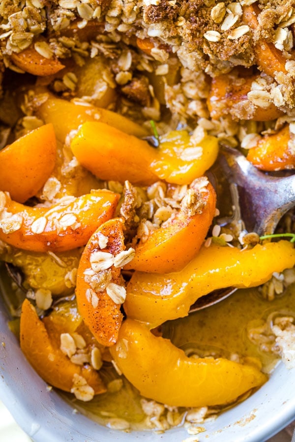 juicy sliced apricots cooked in a crumble recipe