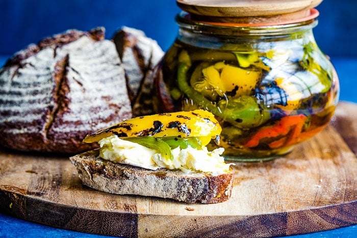 appetizer with cheese and roasted peppers