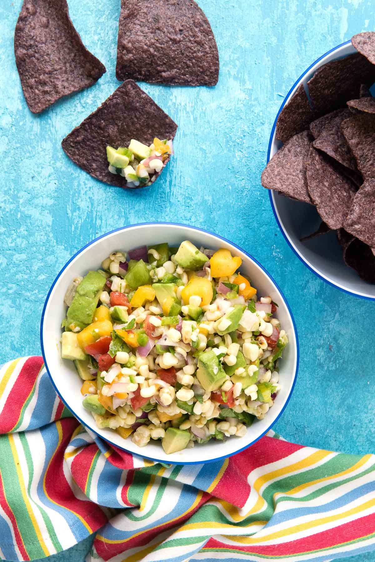 bowl of corn salsa and chips