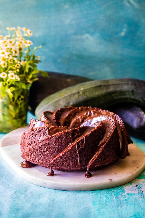 chocolate zucchini cake side view 