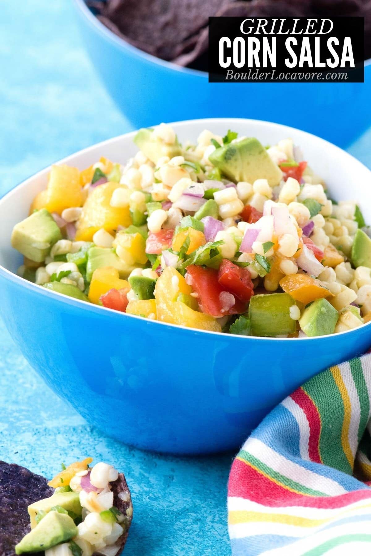 corn salsa in a blue bowl