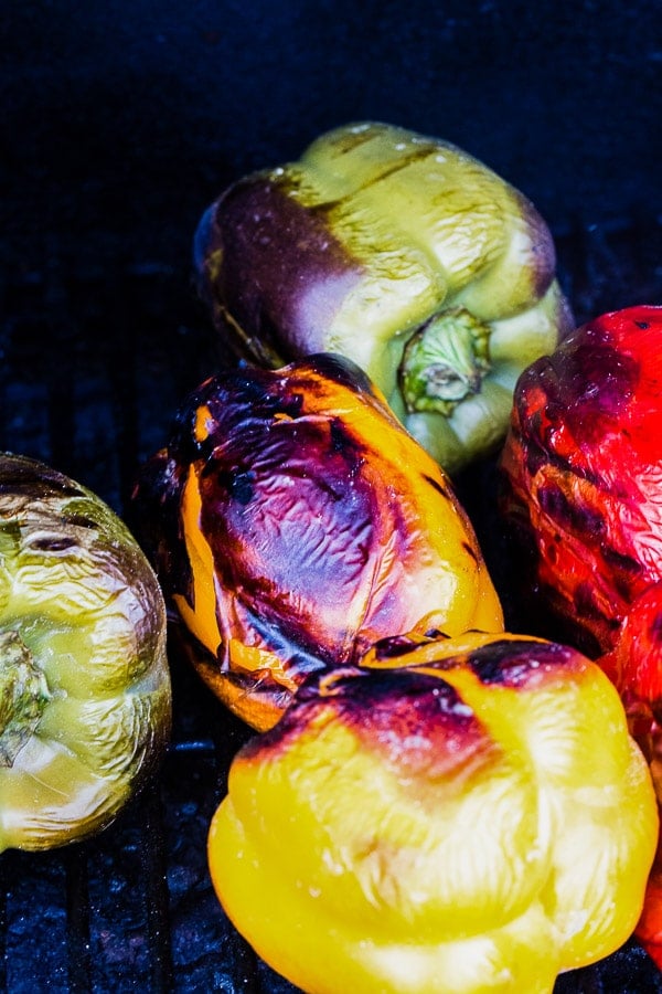 peppers roasting on grill 