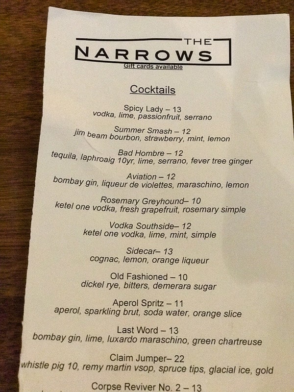 the narrows bar menu juneau alaska