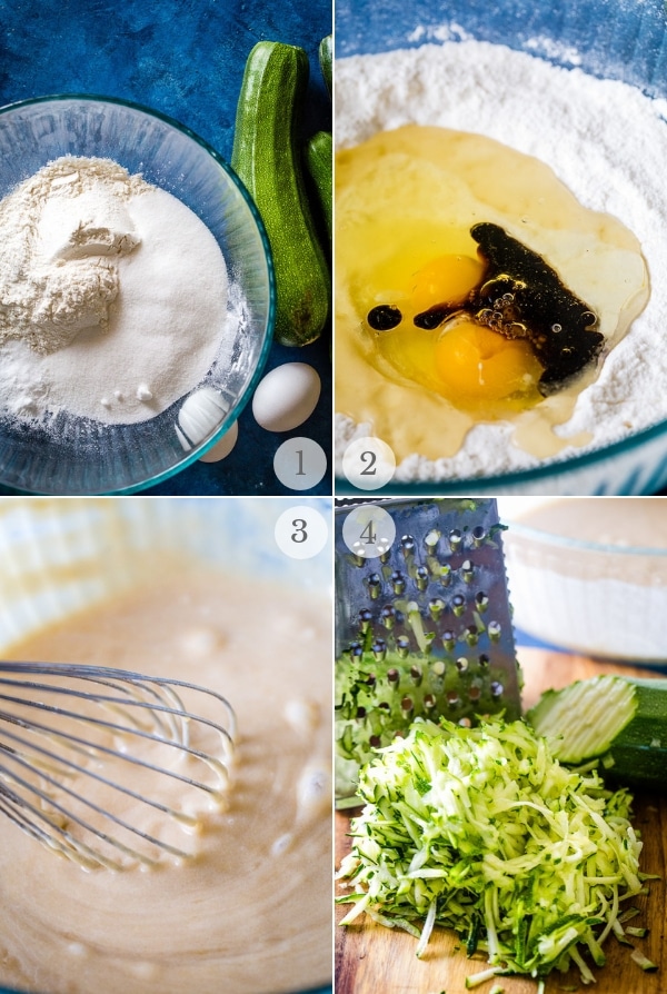 zucchini cake recipe process photo collage