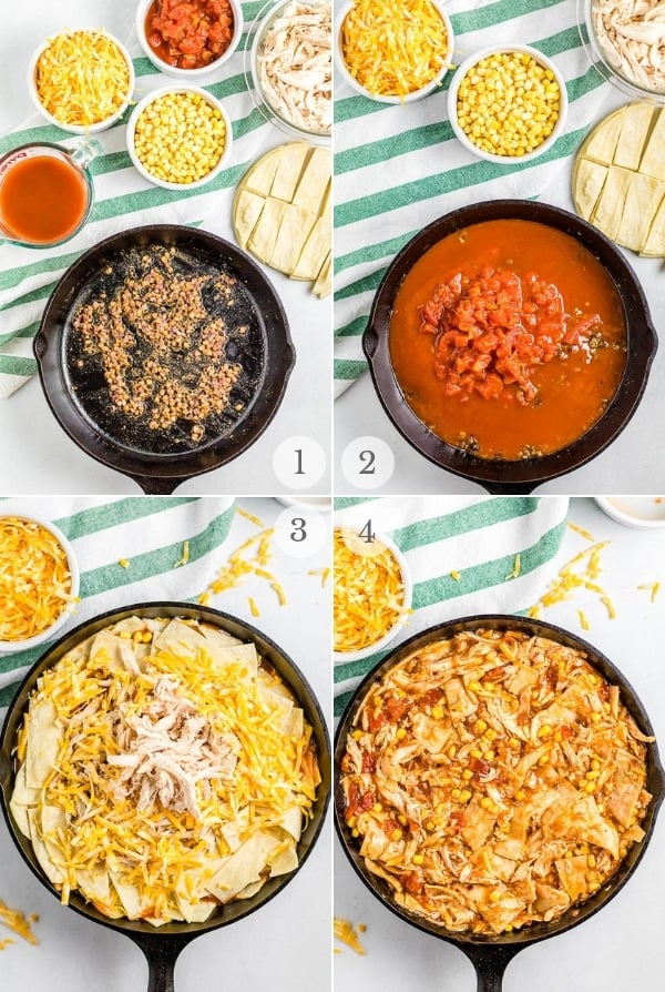 Chicken Enchilada Skillet recipe steps photo collage 1