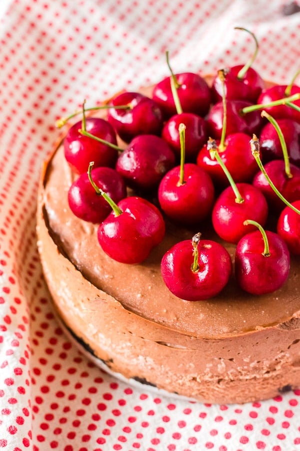Chocolate Cherry Instant Pot Cheesecake with cherries 