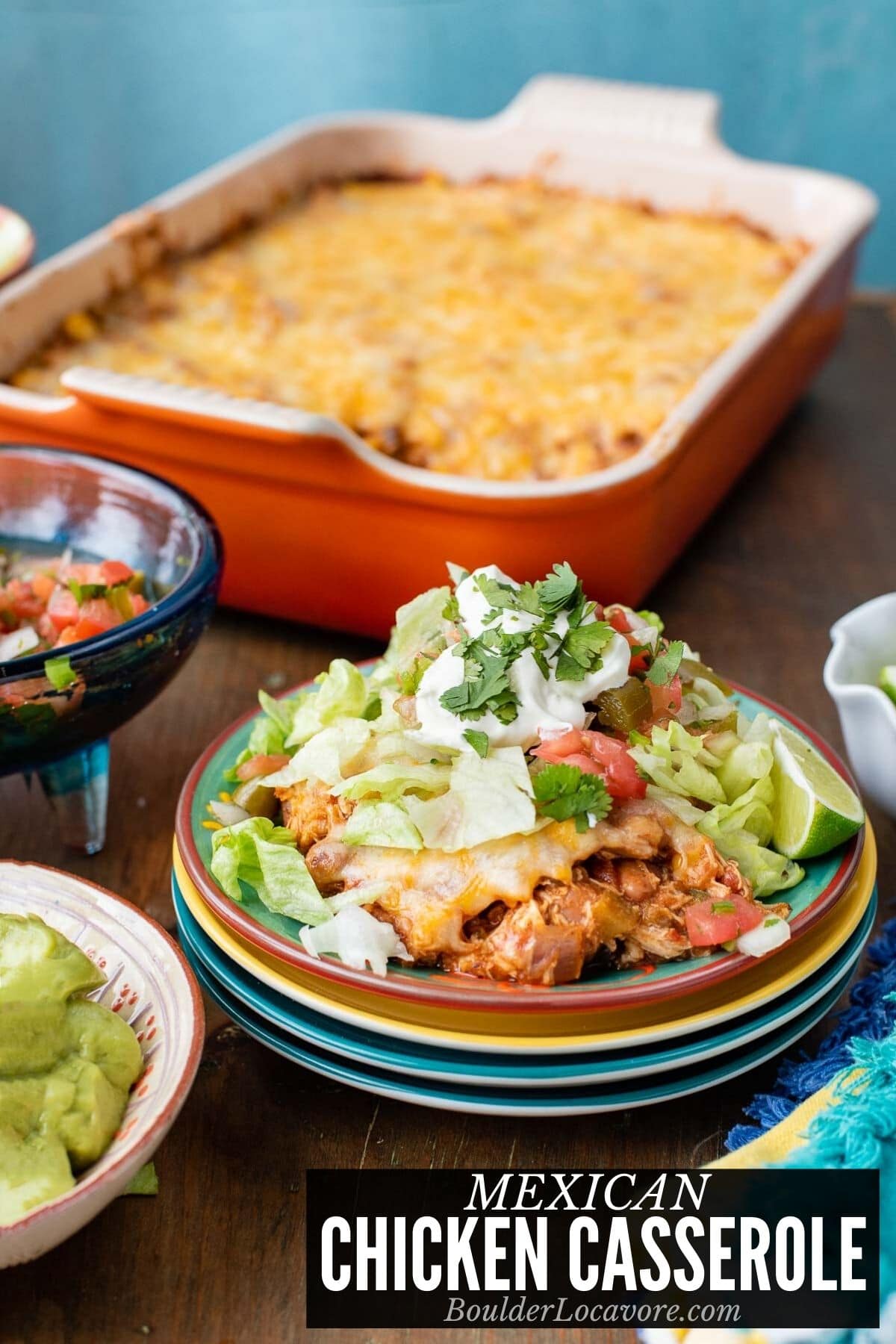 MEXICAN CHICKEN on plate with CASSEROLE TITLE