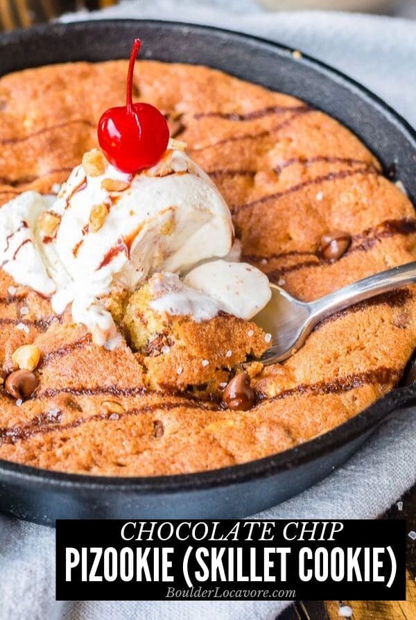 Skillet Chocolate Chip Cookie {Pizookie} - Two Peas & Their Pod