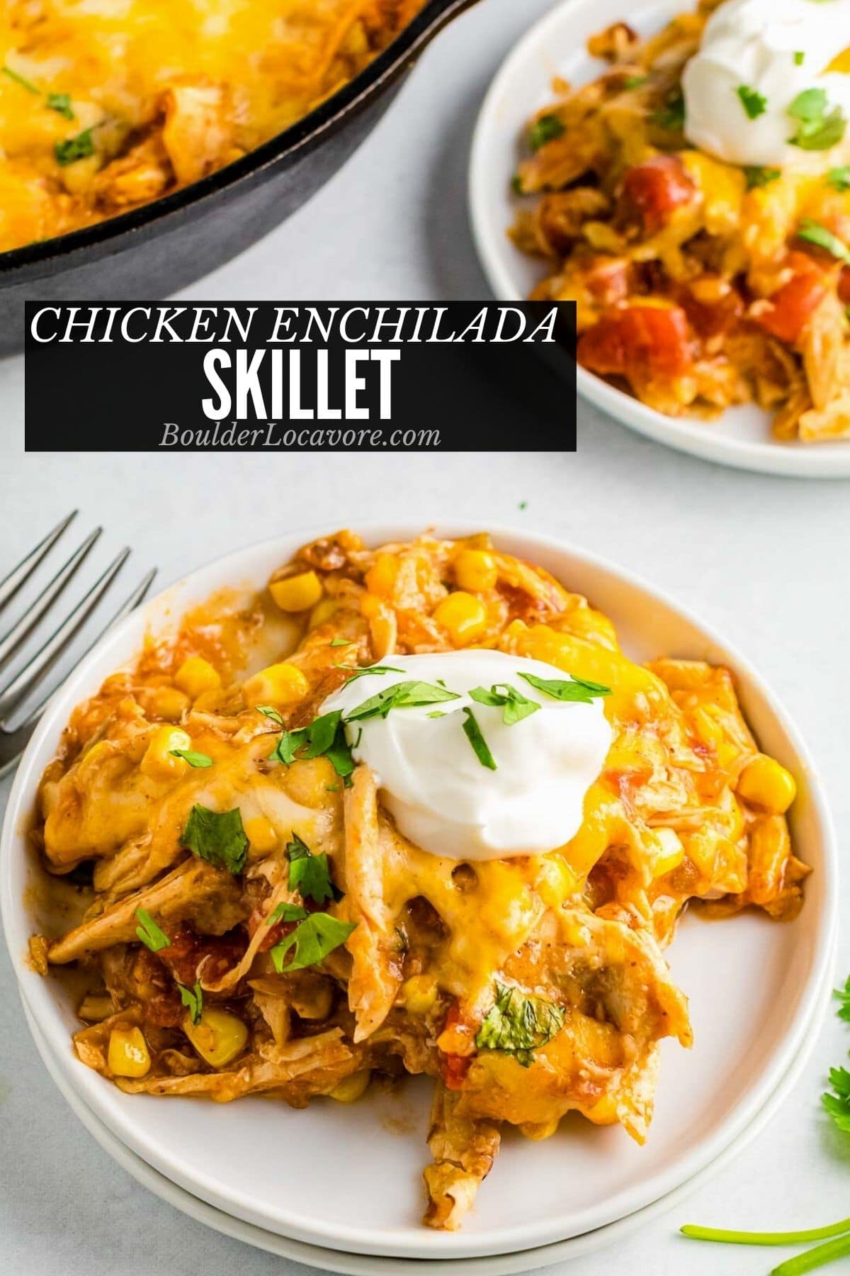 chicken enchilada skillet with text overlay