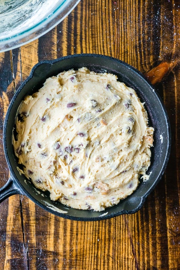 skillet cookie process shots dough in skillet