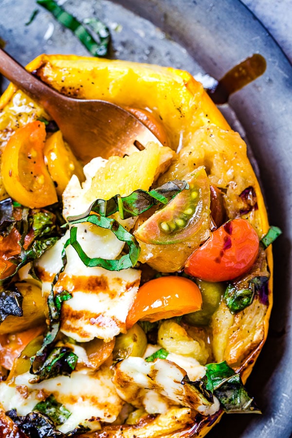 baked spaghetti squash with caprese filling 