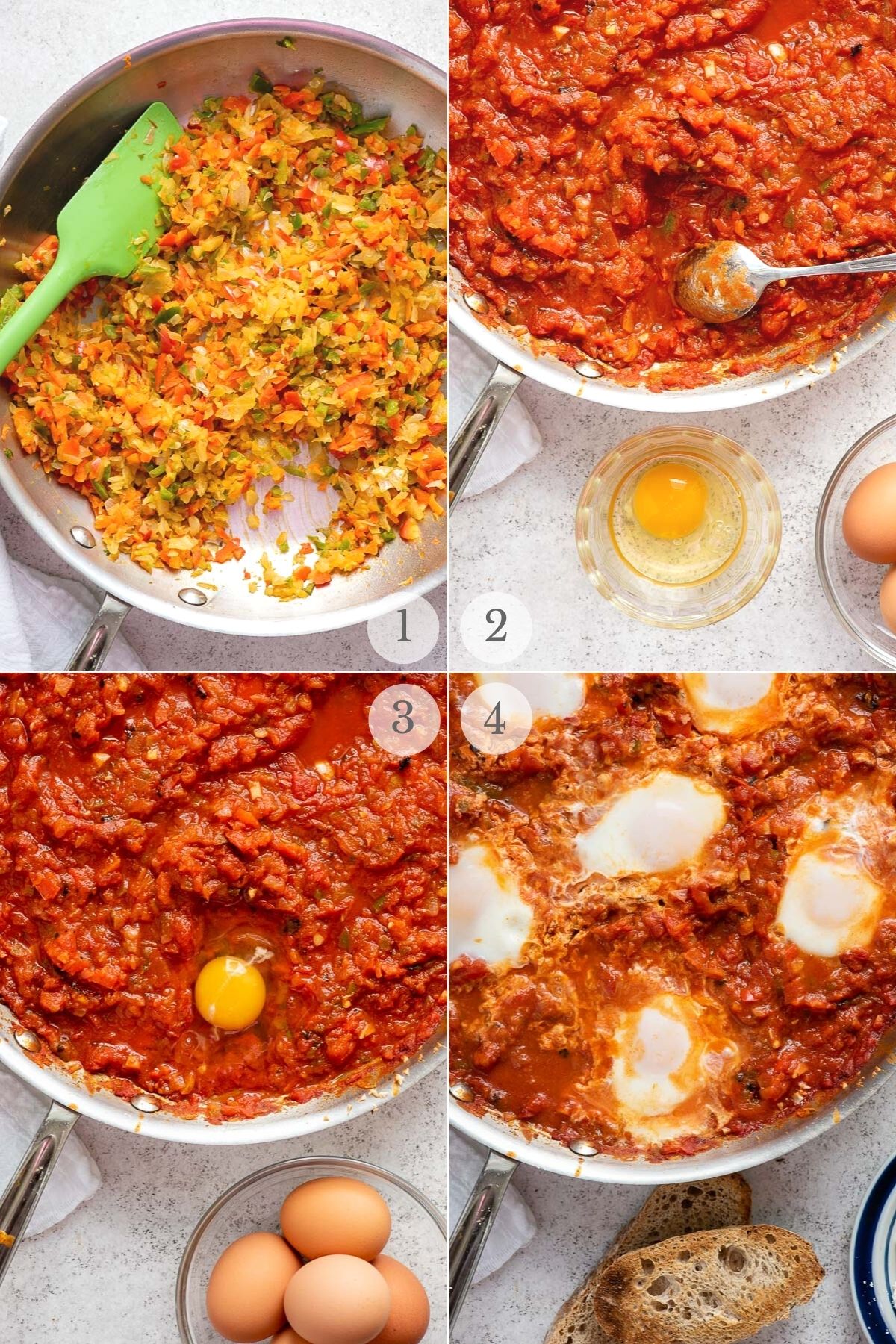 shakshuka recipe steps 1-4 photo collage