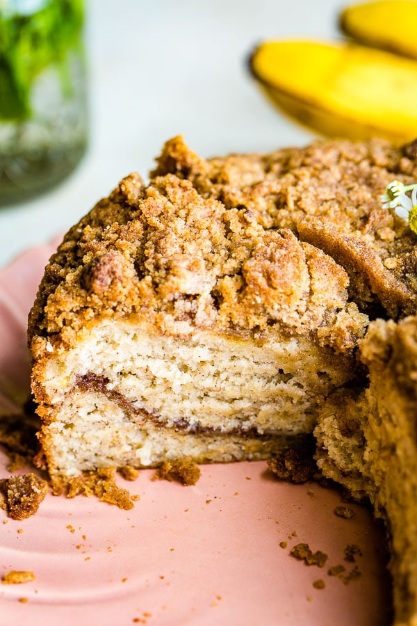 banana coffee cake sliced 