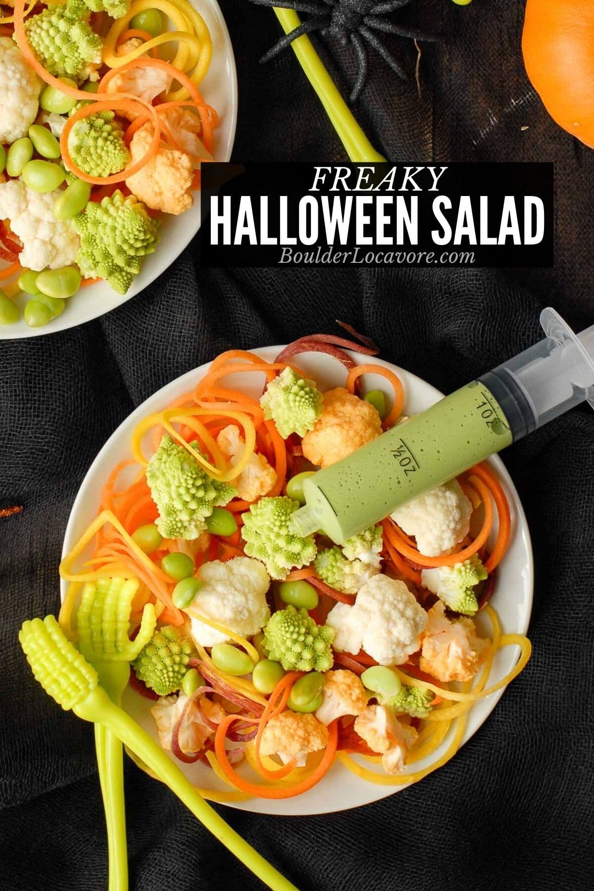 halloween salad with dressing syringe