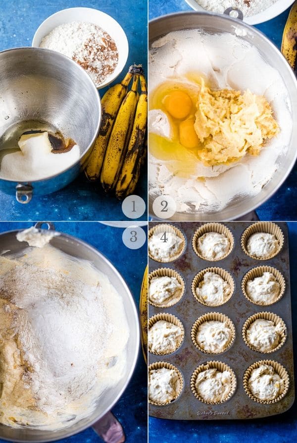 banana cupcakes recipe steps photo collage