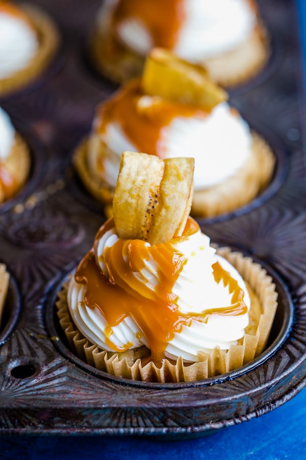 banana cupcakes with caramel drizzle close up