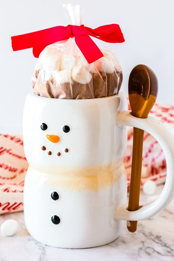 snowman mug with hot chocolate mix 
