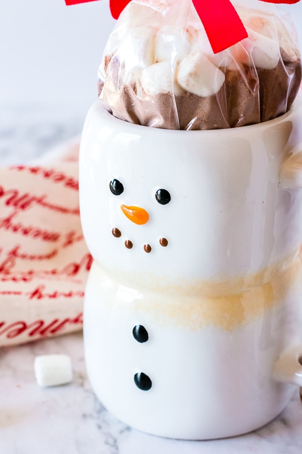 snowman mug with hot cocoa mix gift