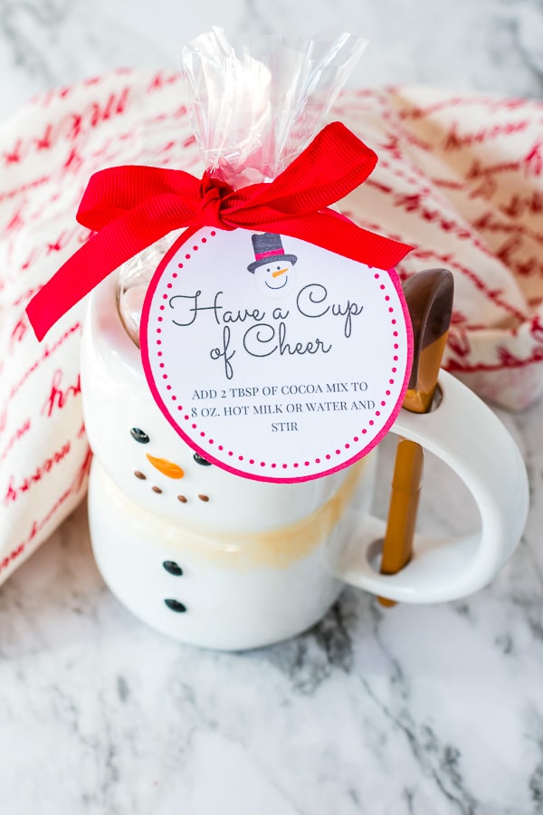 gift idea holiday mug with hot cocoa instruction label