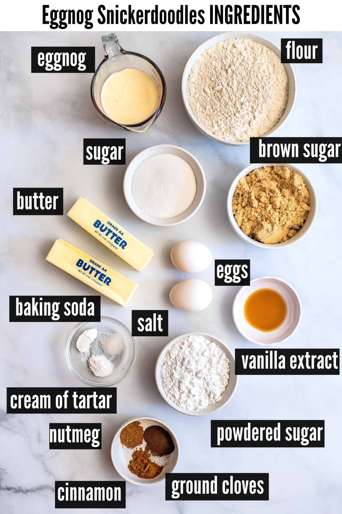 eggnog snickerdoodles labelled ingredients