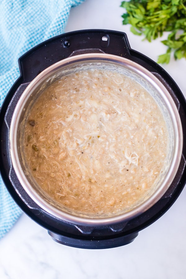 white chicken chili in the Instant Pot (finished)