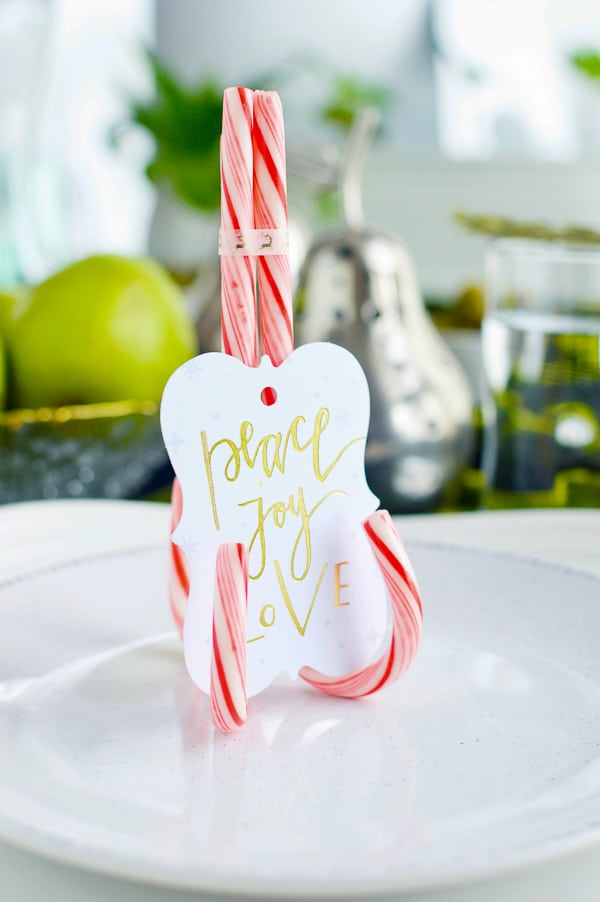 place card holder made with candy canes for the holidays
