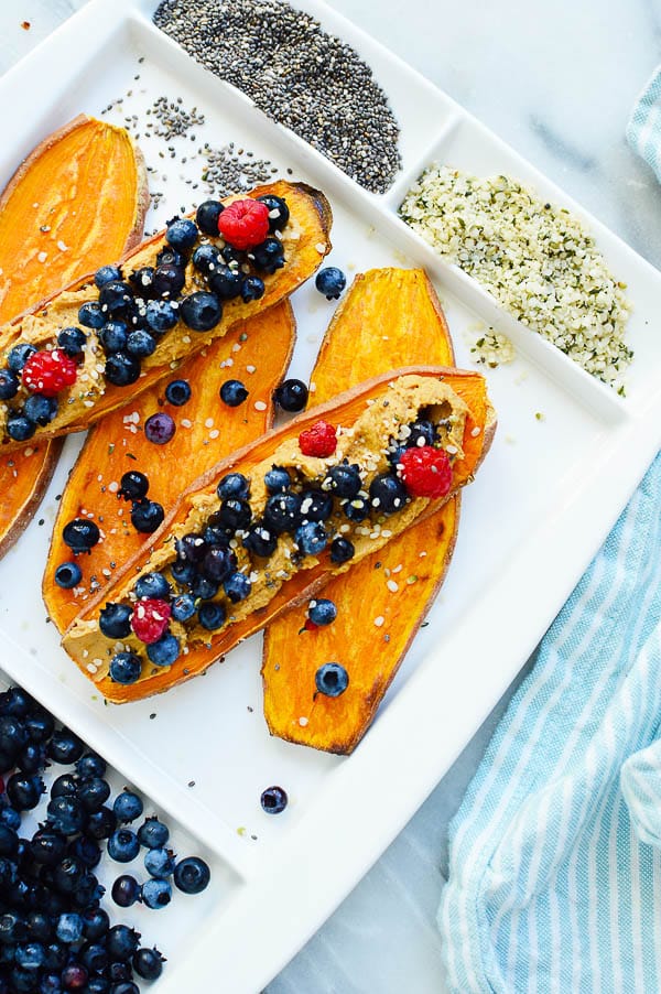 toast made with sweet potatoes with nut butter