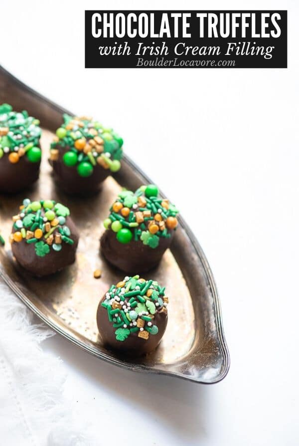 chocolate truffles with St. Patrick\'s day sprinkles 