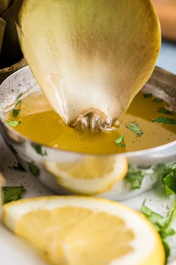 dipping artichoke leaf 