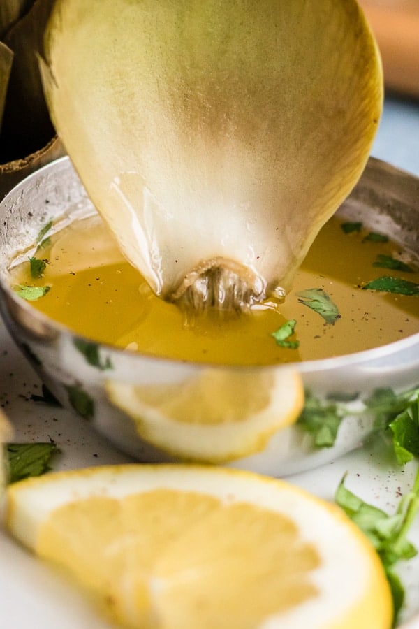 herb butter with dipping artichoke leaf 