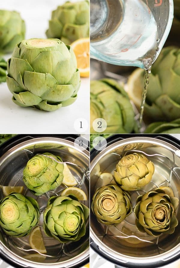 instant pot artichokes recipe steps collage