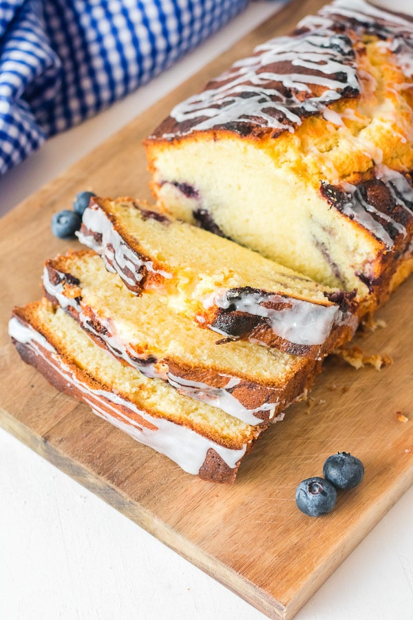 slices of lemon pound cake glaze slices sideways 