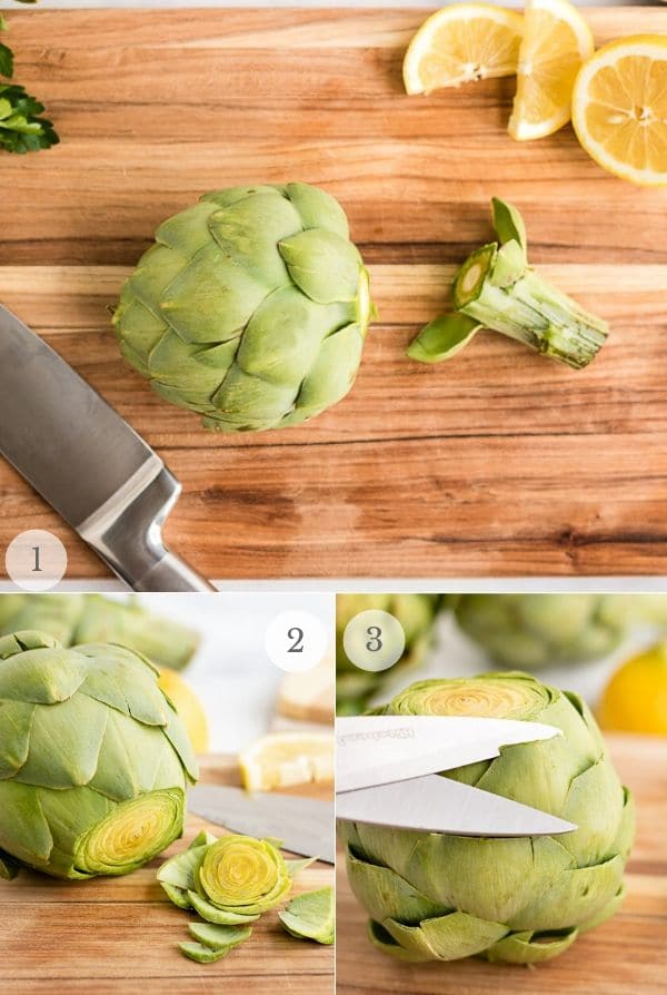 trimming an artichoke steps