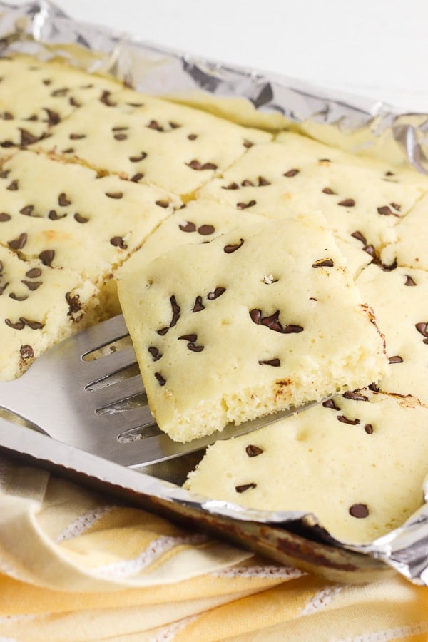 Baked Panckes with chocolate chips on spatula