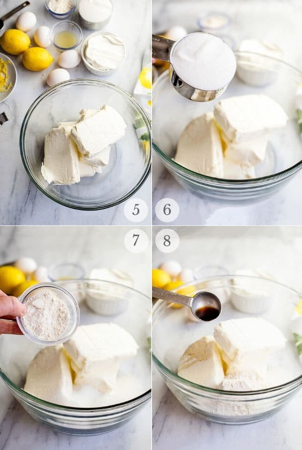 Recipe steps for making Lemon Cheesecake - 5-8 