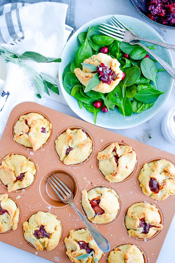 muffin tin of mini pot pies 