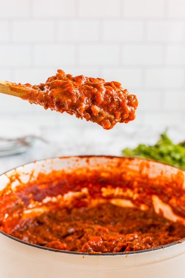 homemade spaghetti sauce spoonful