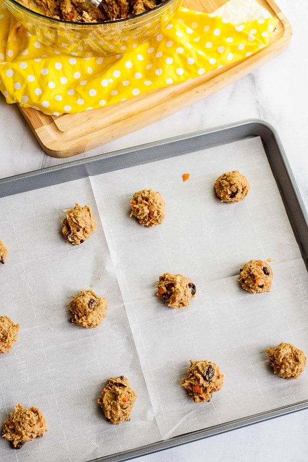 Carrot Cake Cookies on a baking sheet 