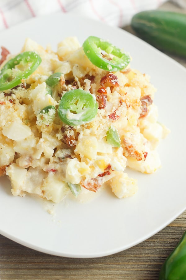 Jalapeno Popper Cheesy Potato recipe serving on a plate