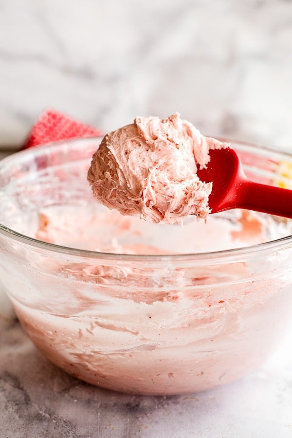 Strawberry Frosting on a spoon