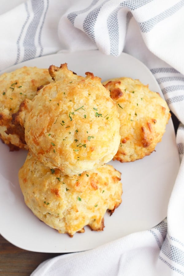 Cheddar Bay Biscuits on a white plate